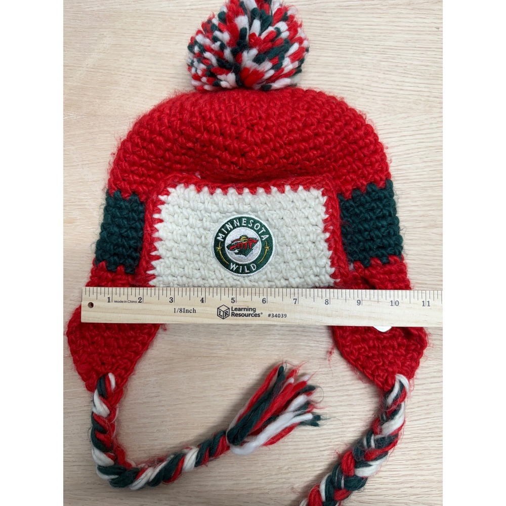 Old Time Hockey Minnesota Wild Knit Beanie Hat Pompom Ear Flaps - Picture 6 of 7